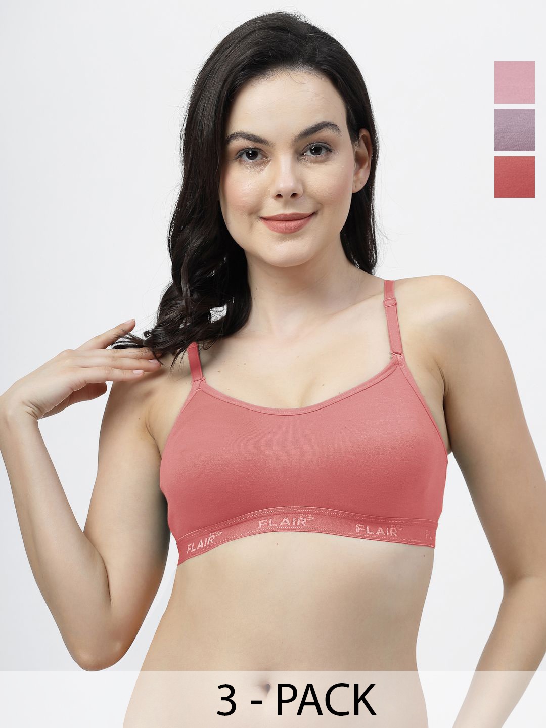 

SHYAM SONS FLAIR Pack Of 3 Full Coverage Seamless Non Padded Bra, Peach