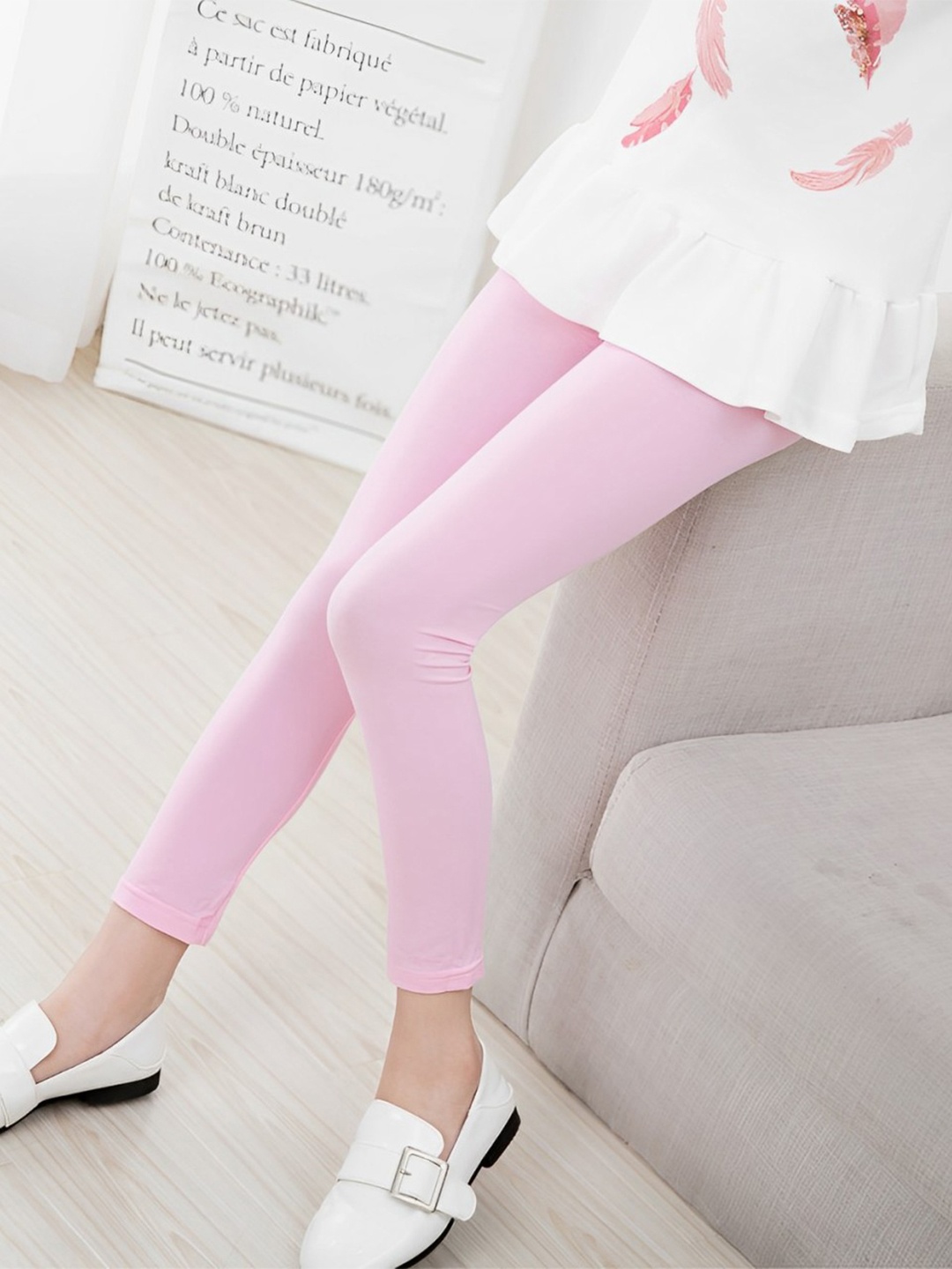 

SYGA Girls Stretchable Ankle-Length Leggings, Pink