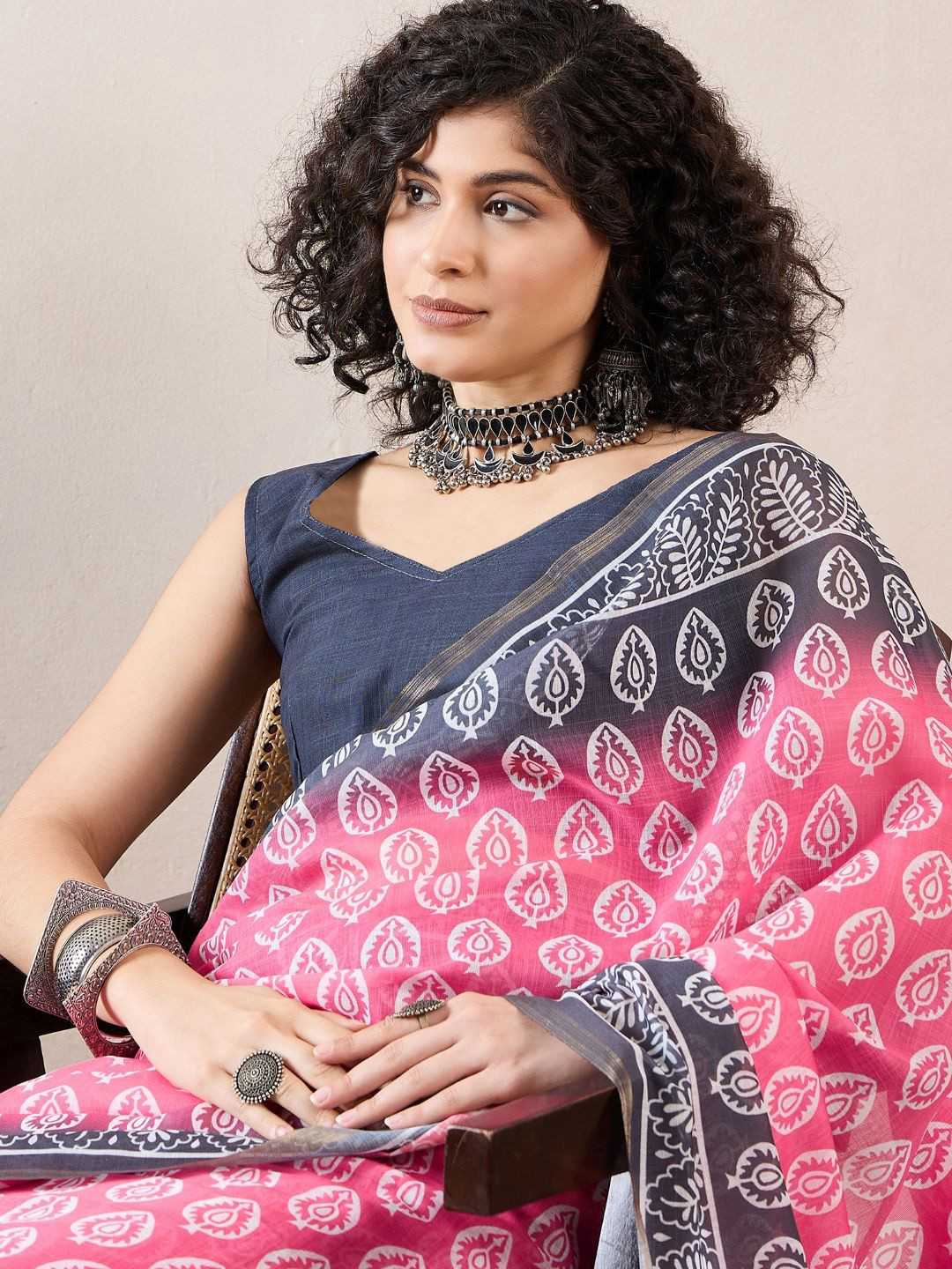 

KALINI Ethnic Motifs Zari Saree, Red