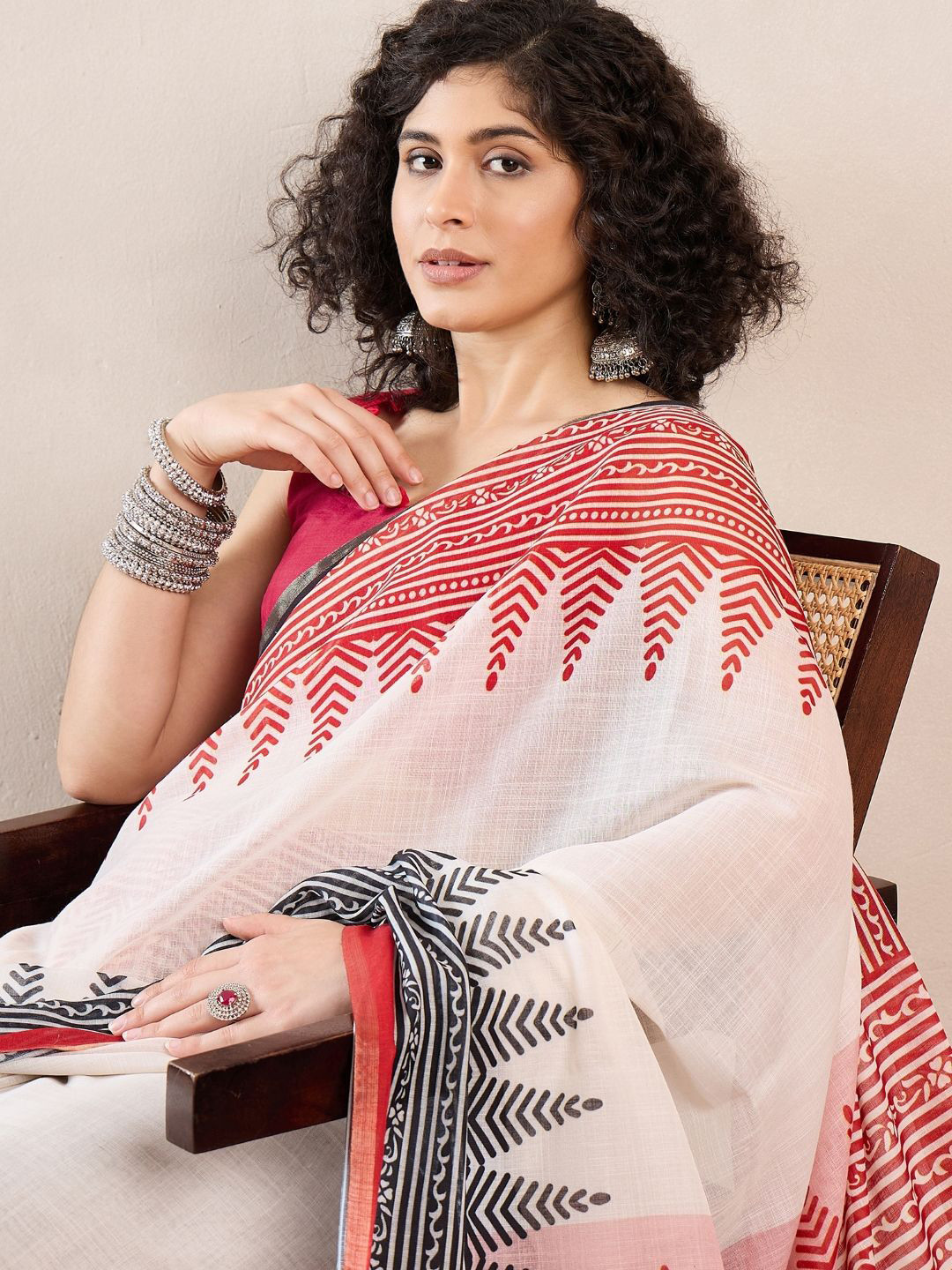 

KALINI Ethnic Motifs Zari Saree, White