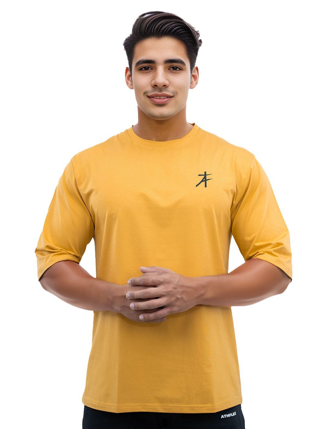 

Athflex Men Solid Round Neck Cotton Oversized Tshirt, Yellow
