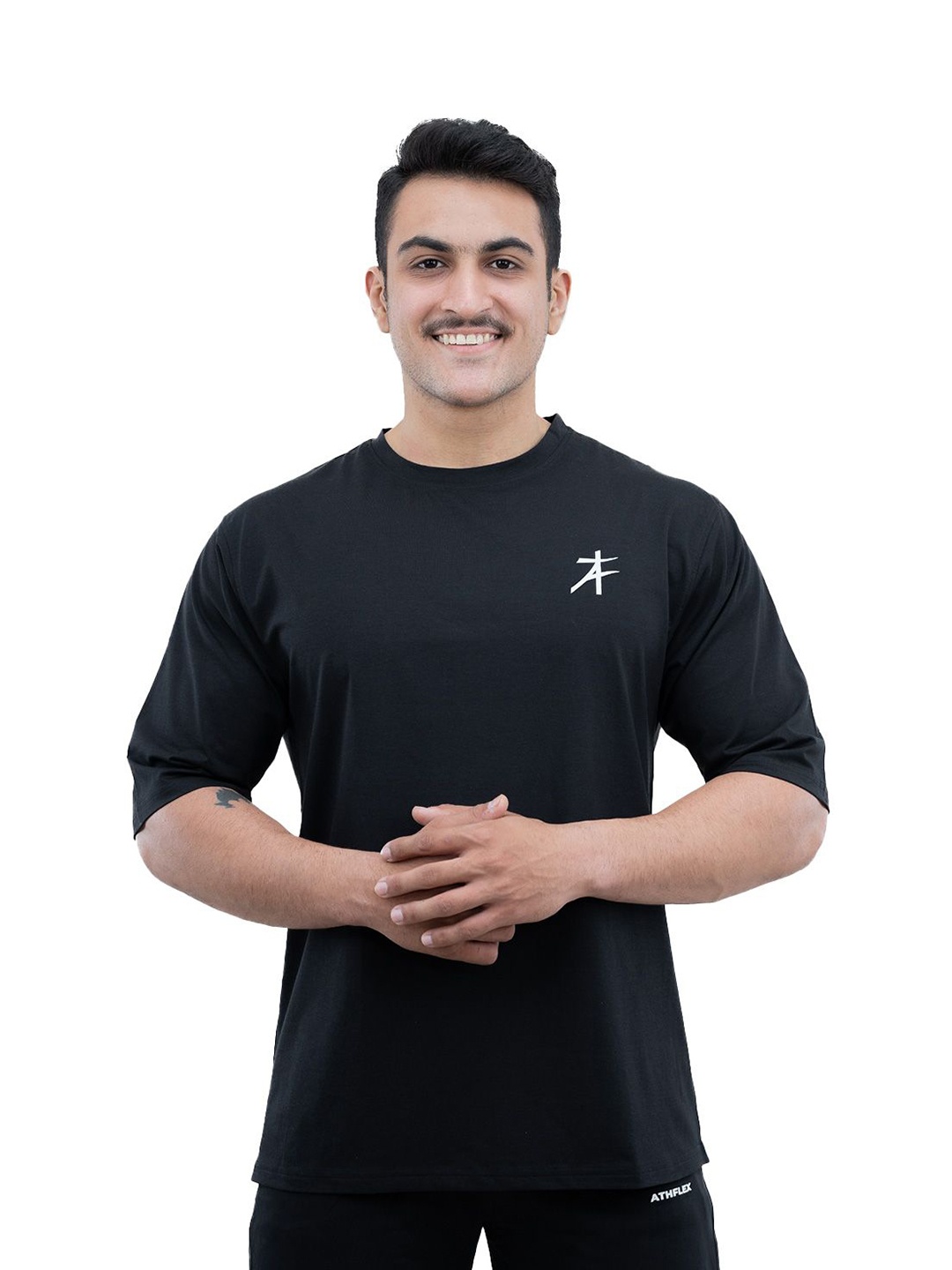 

Athflex Men Solid Round Neck Cotton Oversized Tshirt, Black