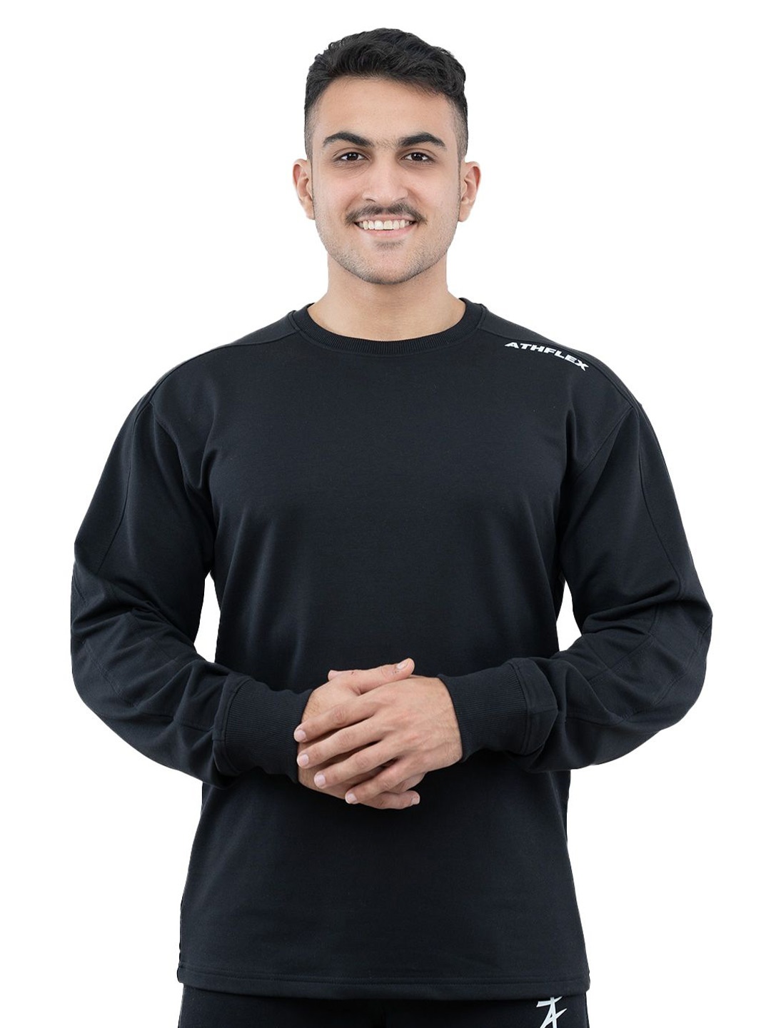 

Athflex Men Solid Round Neck Cotton Oversized Tshirt, Black
