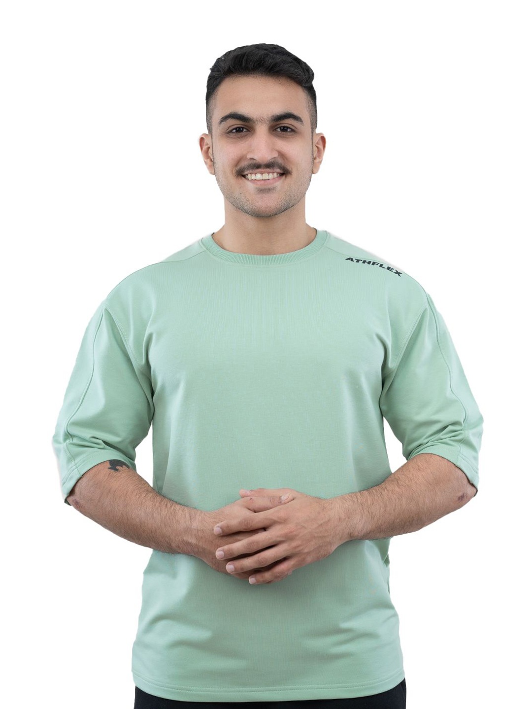 

Athflex Men Solid Round Neck Cotton Oversized Tshirt, Green