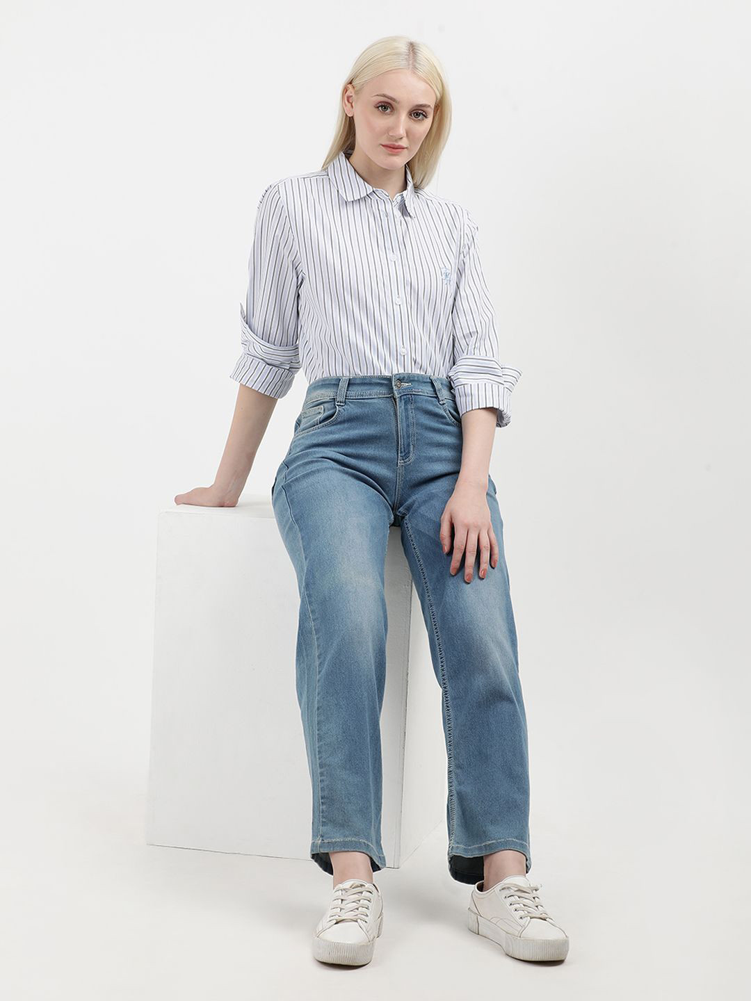 

Tommy Hilfiger Women Vertical Stripes Striped Cotton Opaque Casual Shirt, White