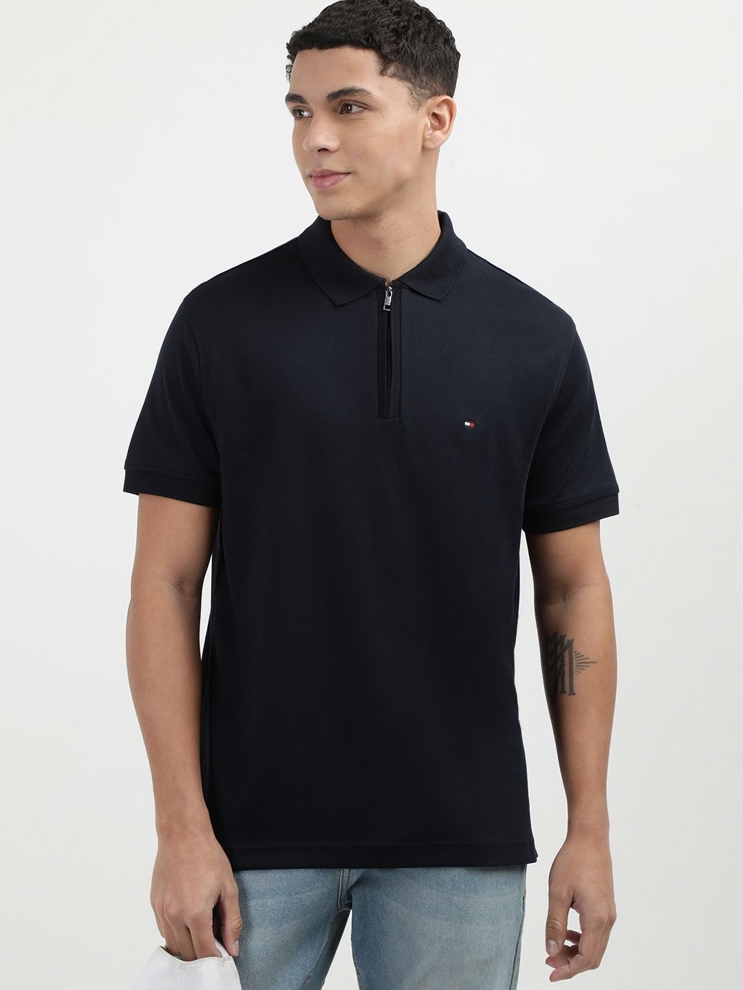 

Tommy Hilfiger Men Solid Polo Collar Cotton T-Shirt, Blue