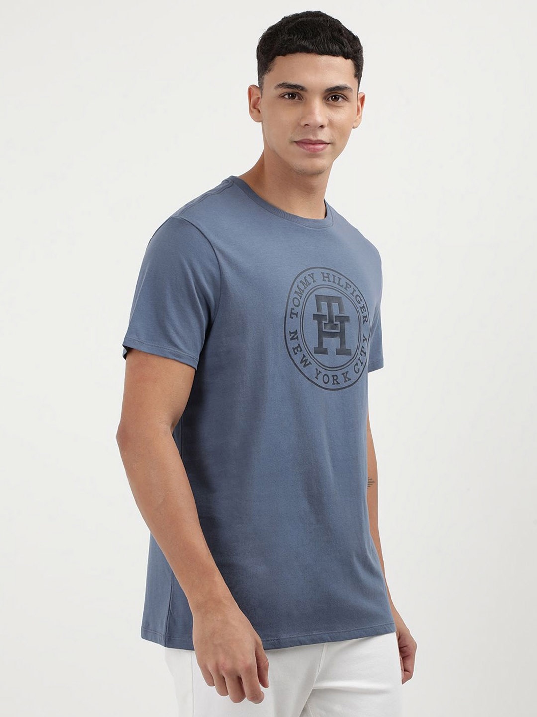 

Tommy Hilfiger Men Printed Round Neck Cotton T-Shirt, Blue
