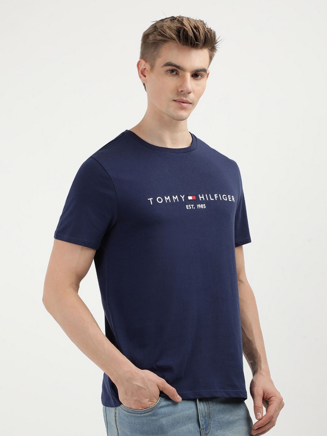 

Tommy Hilfiger Men Printed Round Neck Cotton T-Shirt, Blue