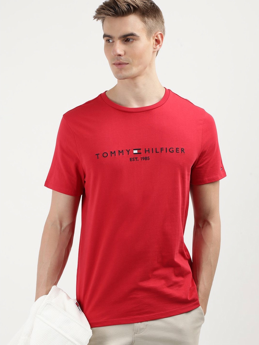 

Tommy Hilfiger Men Printed Round Neck Cotton T-Shirt, Red
