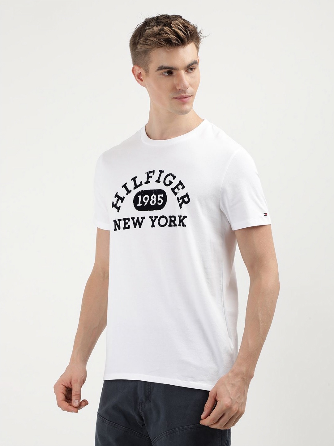 

Tommy Hilfiger Men Printed Round Neck Cotton T-Shirt, White