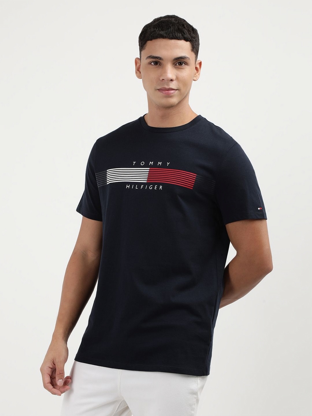 Tommy Hilfiger Men Typography Printed Applique T-shirt, Blue