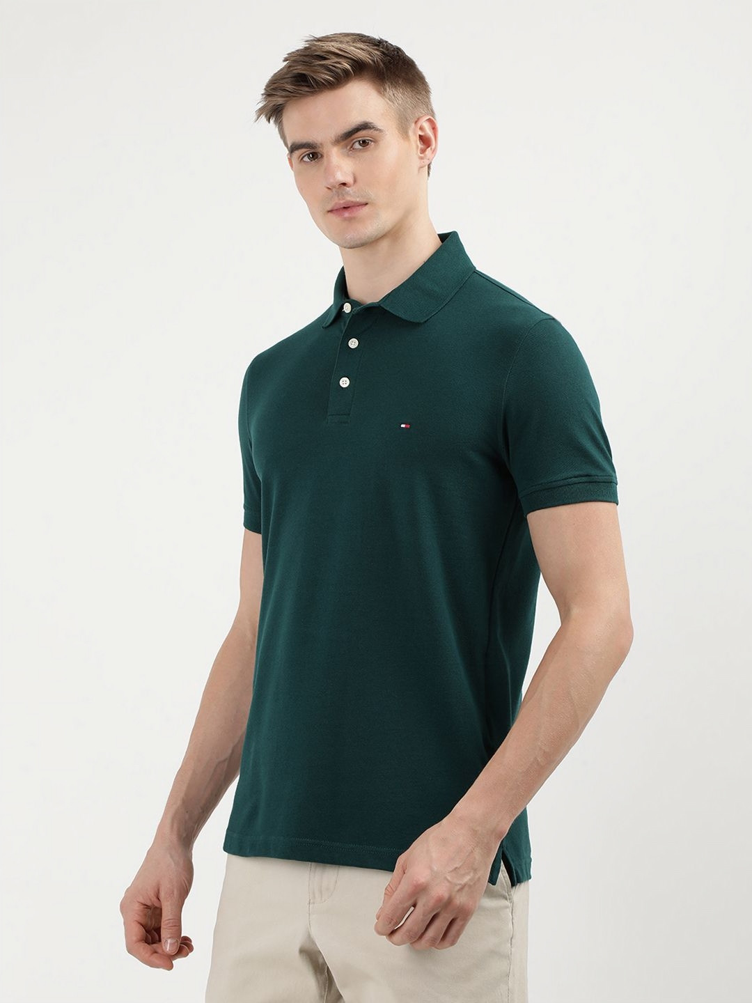 

Tommy Hilfiger Men Solid Polo Collar Cotton Slim Fit T-Shirt, Green