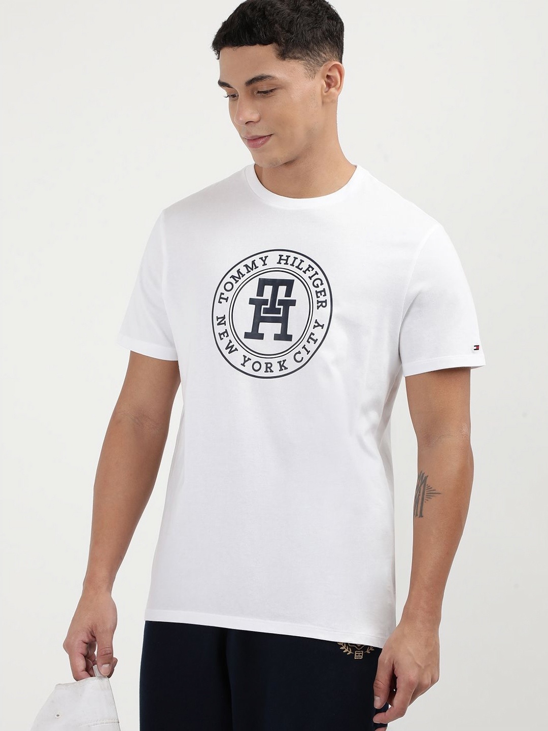 

Tommy Hilfiger Men Printed Round Neck Cotton T-Shirt, White