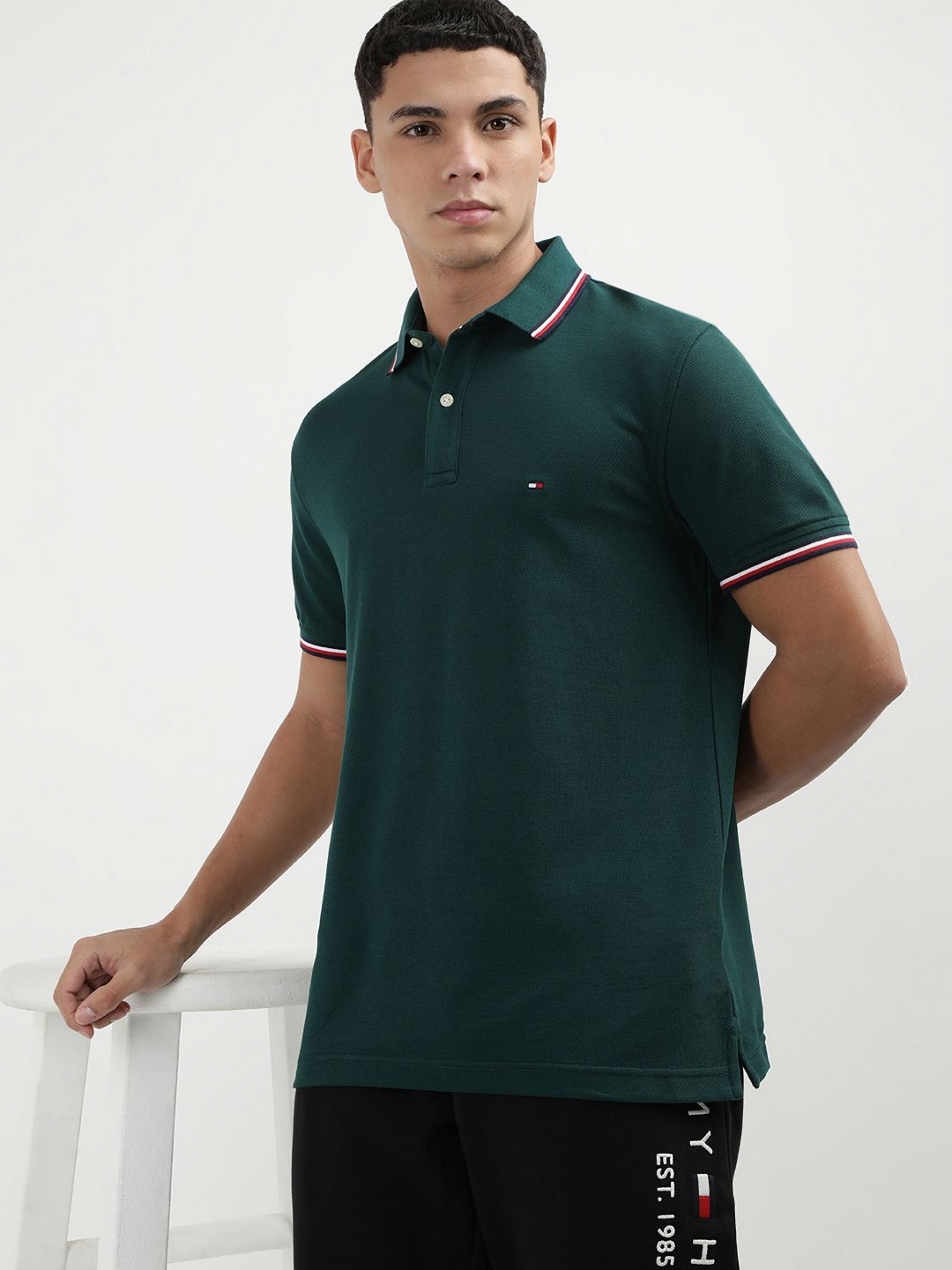 

Tommy Hilfiger Men Solid Polo Collar Cotton T-Shirt, Green
