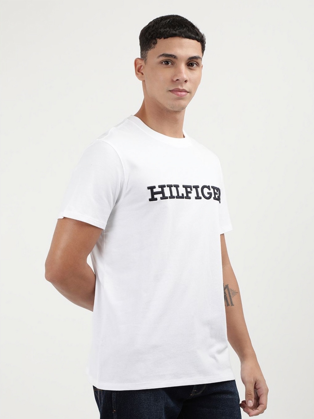 Tommy Hilfiger Men Printed Round Neck Cotton T-Shirt, White