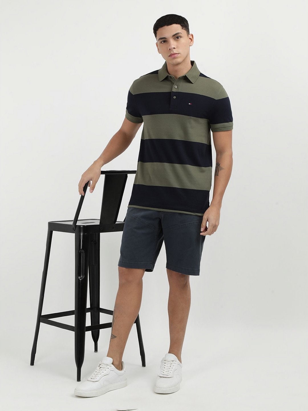 

Tommy Hilfiger Men Striped Polo Collar Cotton Slim Fit T-Shirt, Green