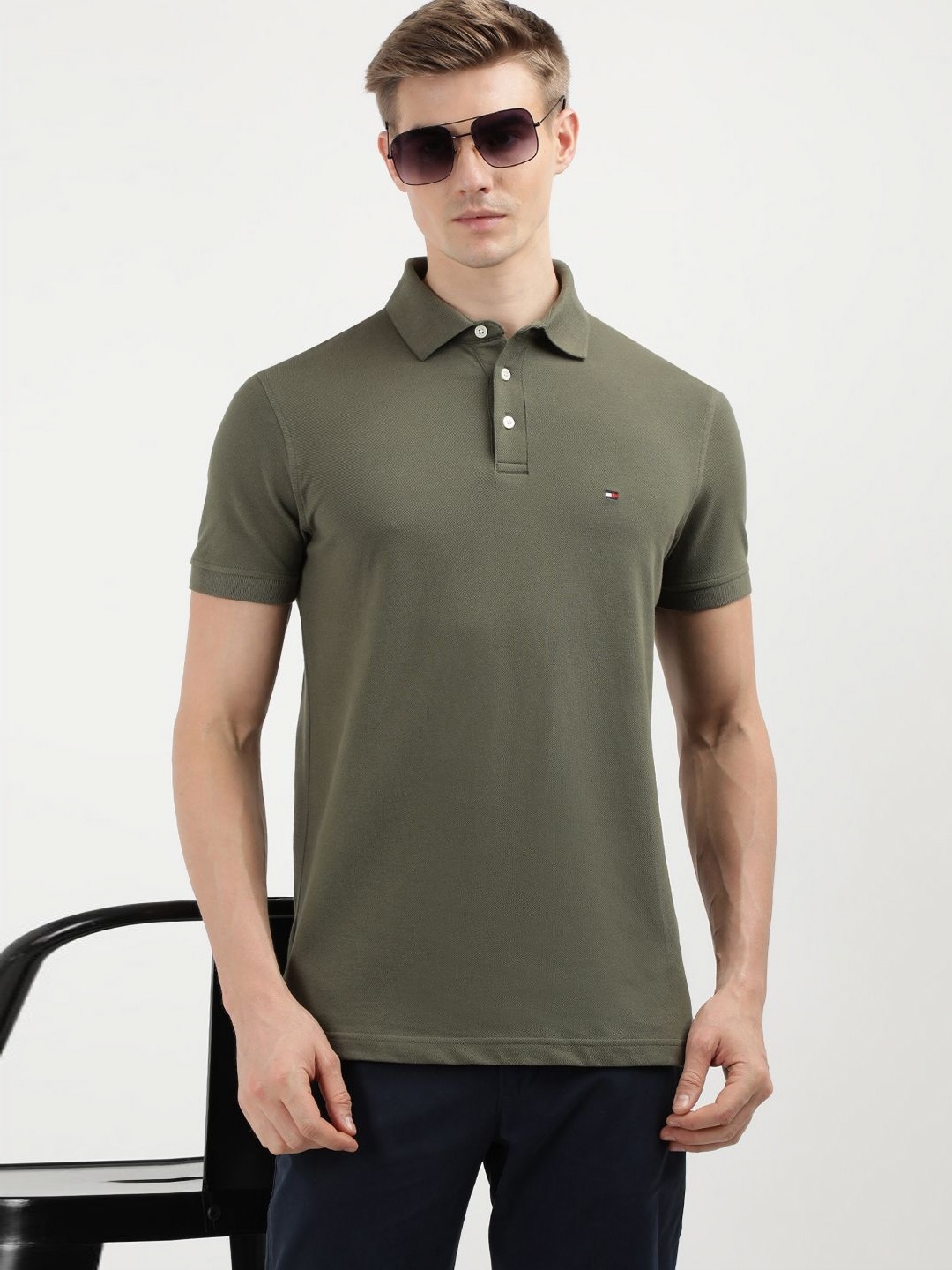 

Tommy Hilfiger Men Solid Polo Collar Cotton Slim Fit T-Shirt, Green