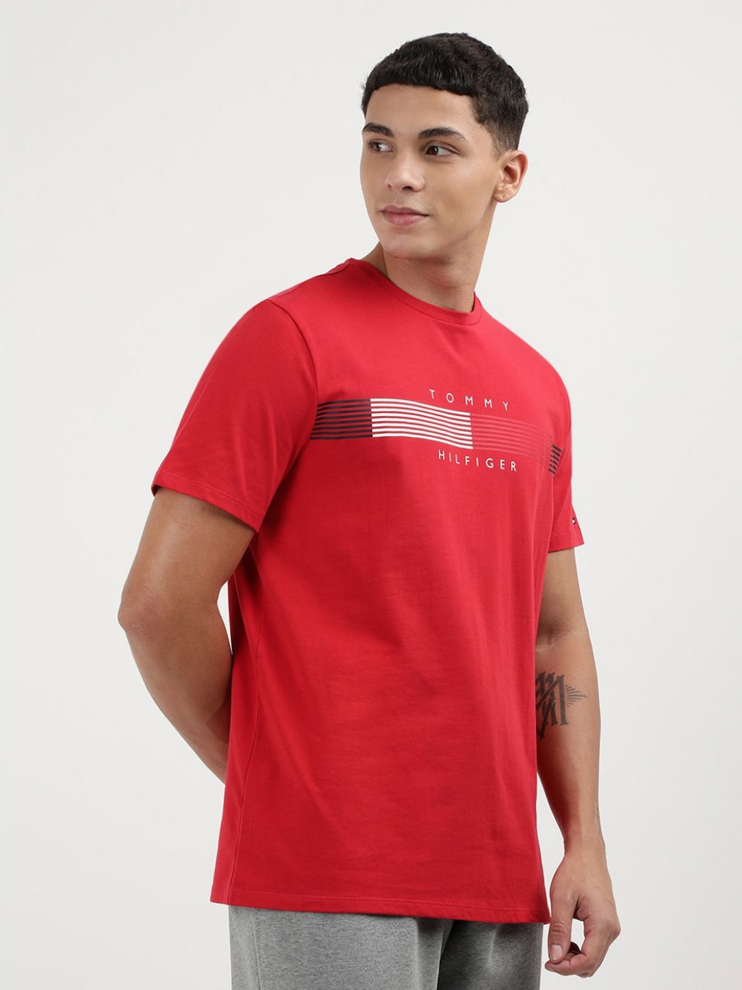 

Tommy Hilfiger Men Printed Round Neck Cotton T-Shirt, Red