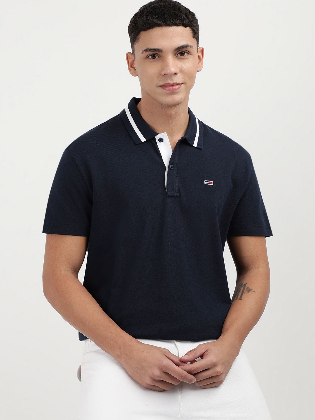 

Tommy Hilfiger Men Solid Polo Collar Cotton T-Shirt, Blue