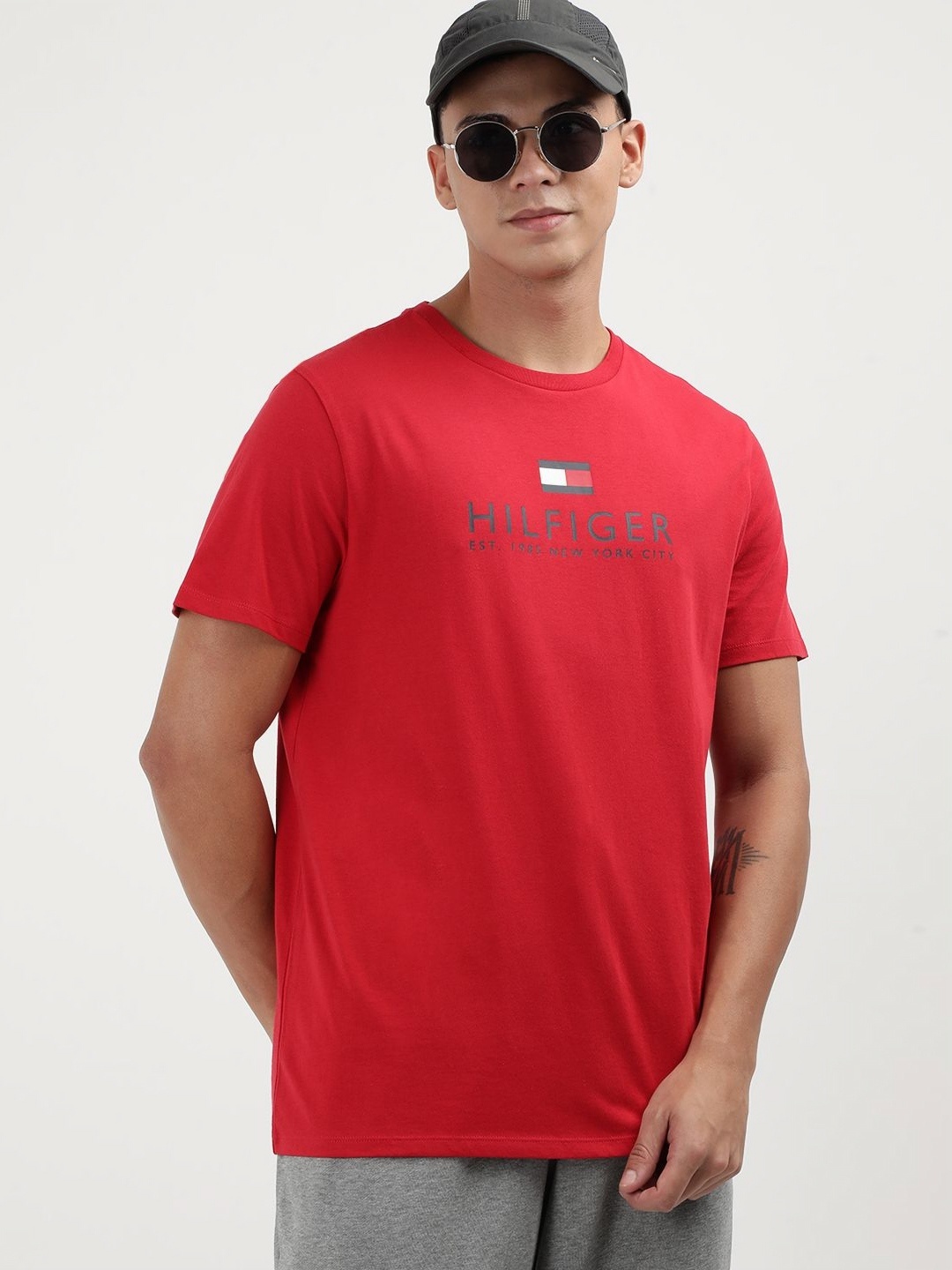 

Tommy Hilfiger Men Printed Round Neck Cotton T-Shirt, Red