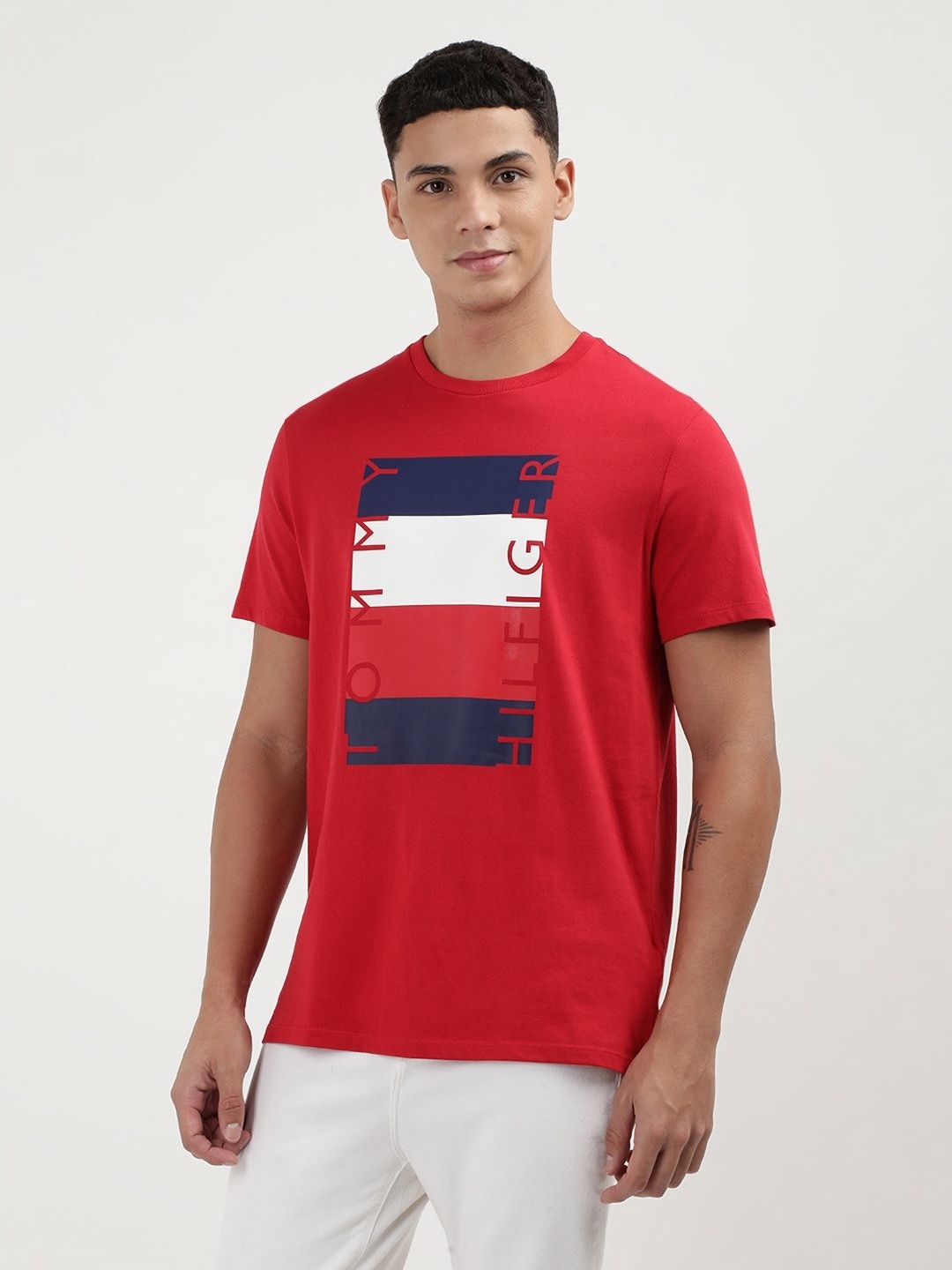 

Tommy Hilfiger Men Printed Round Neck Cotton T-Shirt, Red