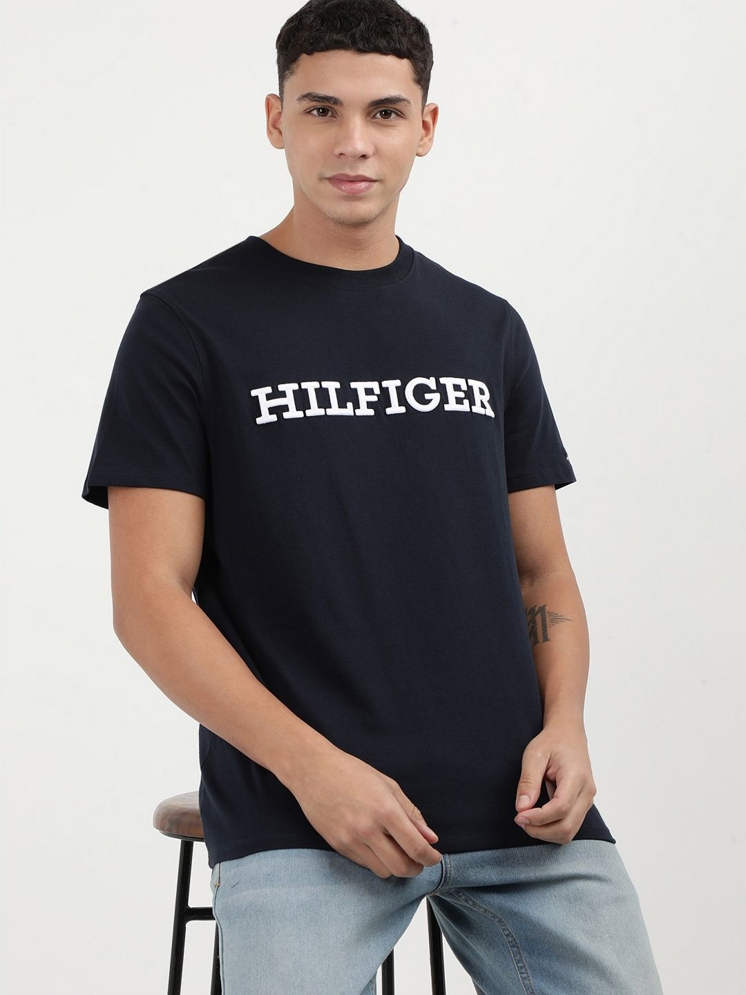 

Tommy Hilfiger Men Printed Round Neck Cotton T-Shirt, Blue