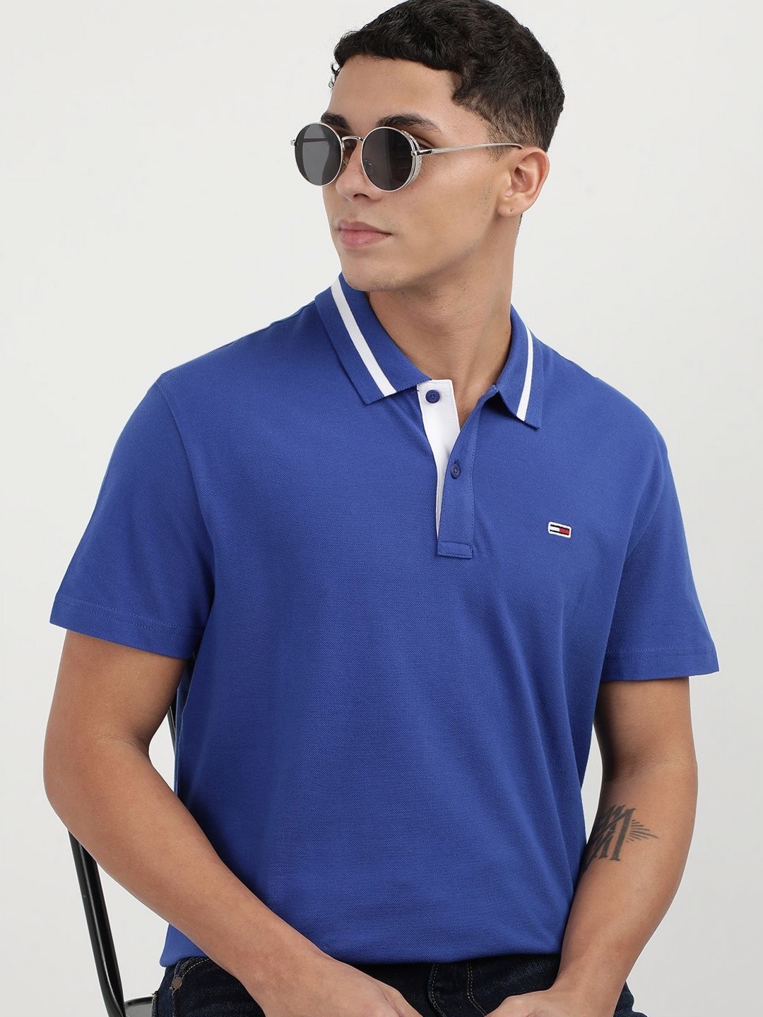 

Tommy Hilfiger Men Solid Polo Collar Cotton T-Shirt, Blue