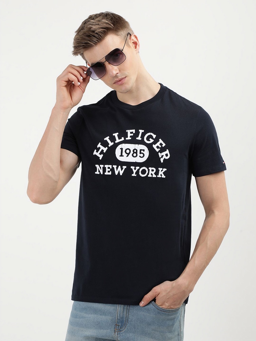 

Tommy Hilfiger Men Printed Round Neck Cotton T-Shirt, Blue