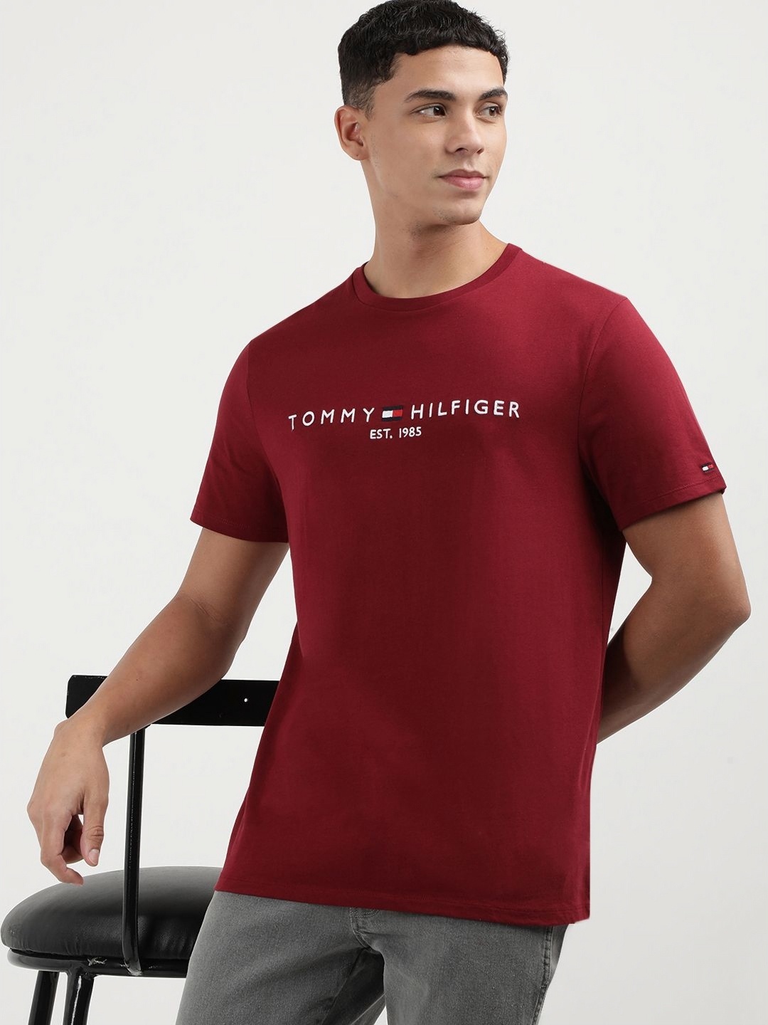 

Tommy Hilfiger Men Printed Round Neck Cotton T-Shirt, Red