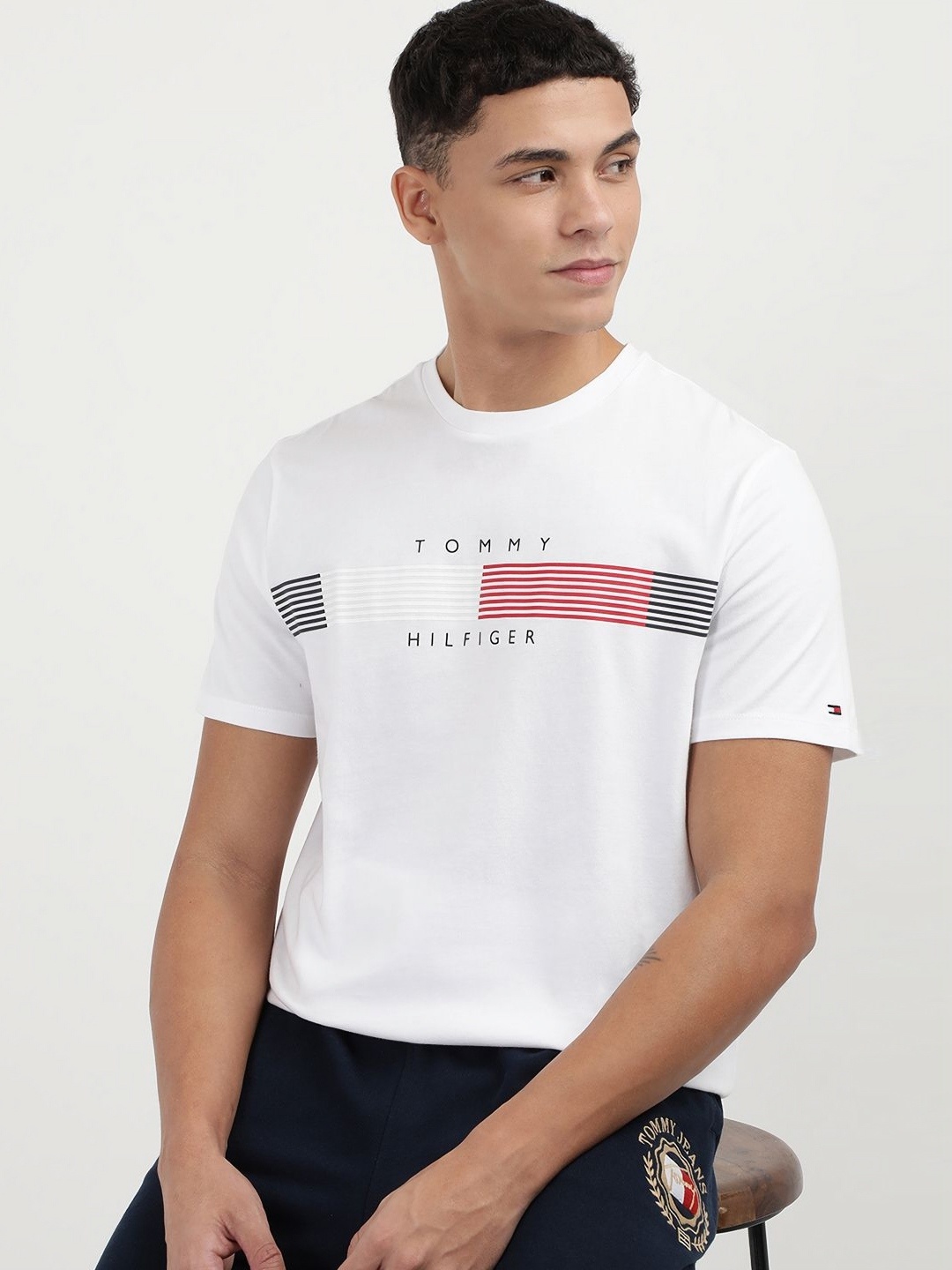 

Tommy Hilfiger Men Printed Round Neck Cotton T-Shirt, White