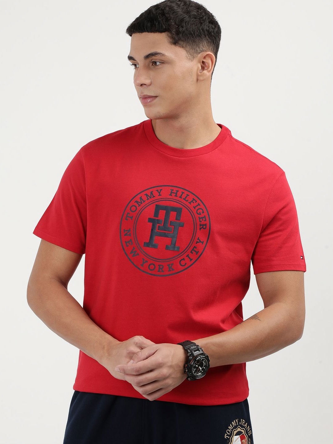 

Tommy Hilfiger Men Printed Round Neck Cotton T-Shirt, Red