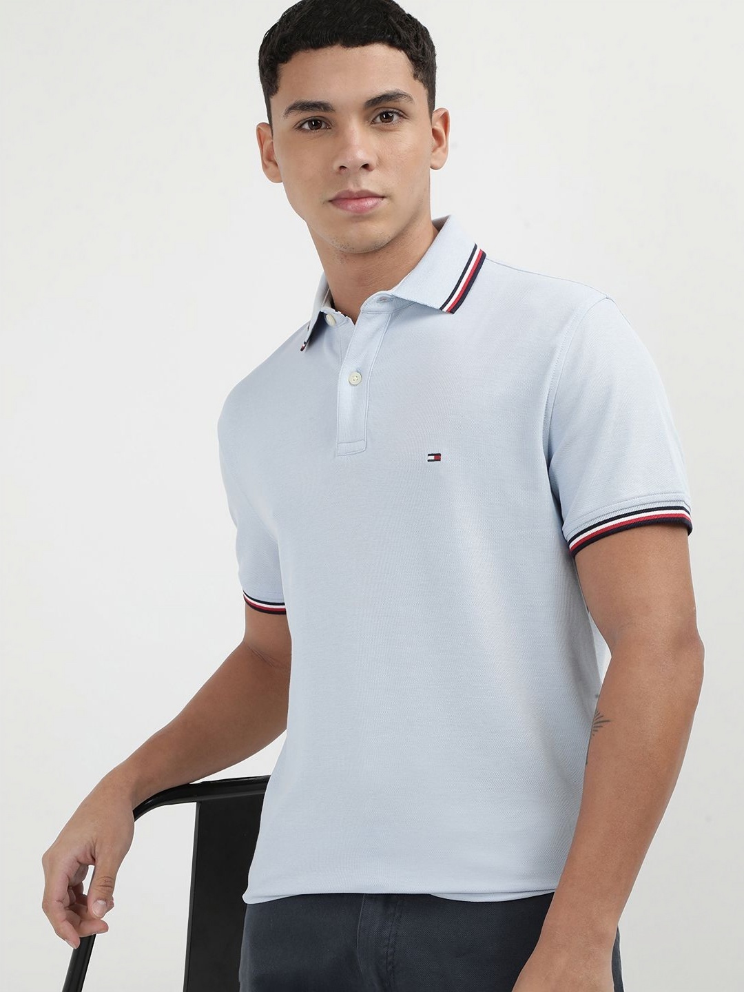 

Tommy Hilfiger Men Solid Polo Collar Cotton T-Shirt, Blue