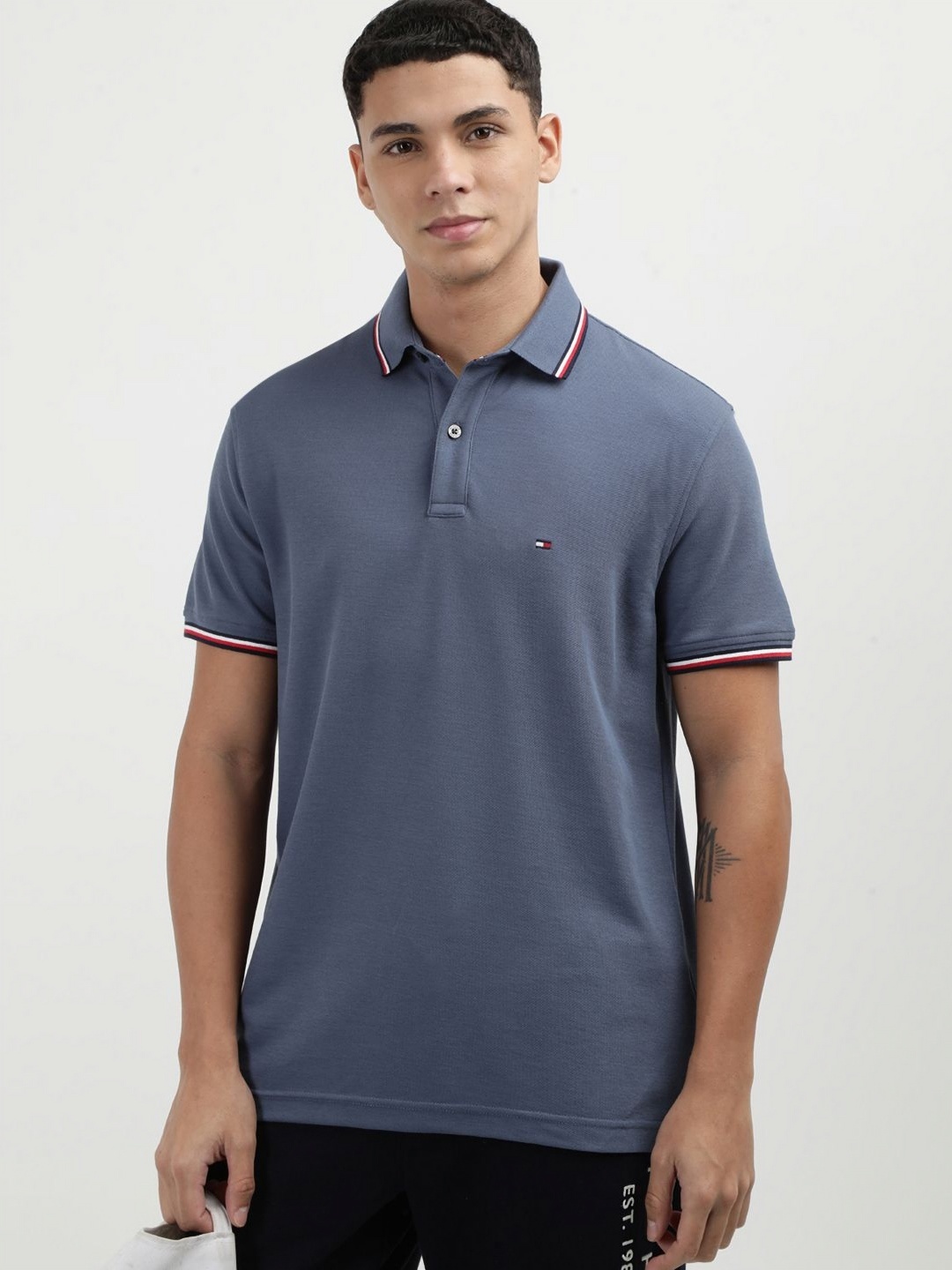 

Tommy Hilfiger Men Solid Polo Collar Cotton T-Shirt, Blue