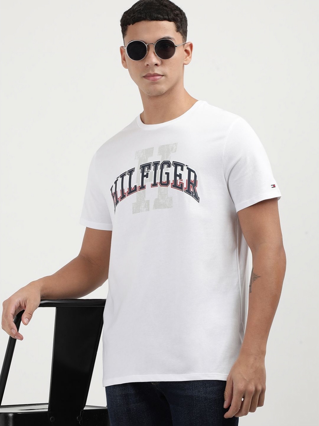 

Tommy Hilfiger Men Printed Round Neck Cotton T-Shirt, White