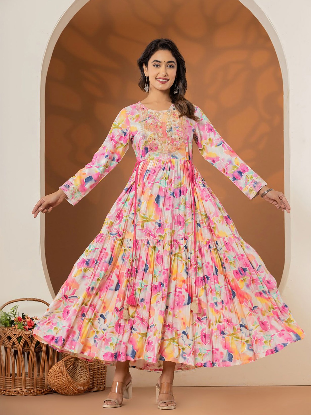 

FASHION DWAR Women Floral Printed Maxi Dress, Pink