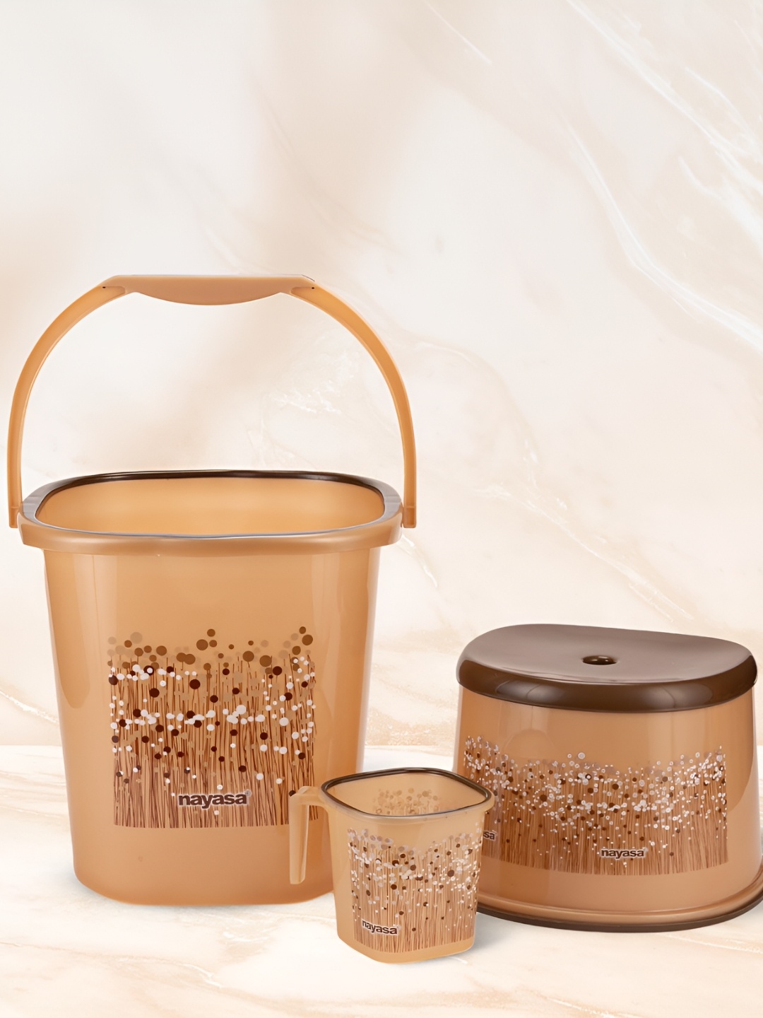 

Nayasa Brown 3 Pcs Square Bathroom Bucket 25 L & Mug 1.5 L With 508 Stool