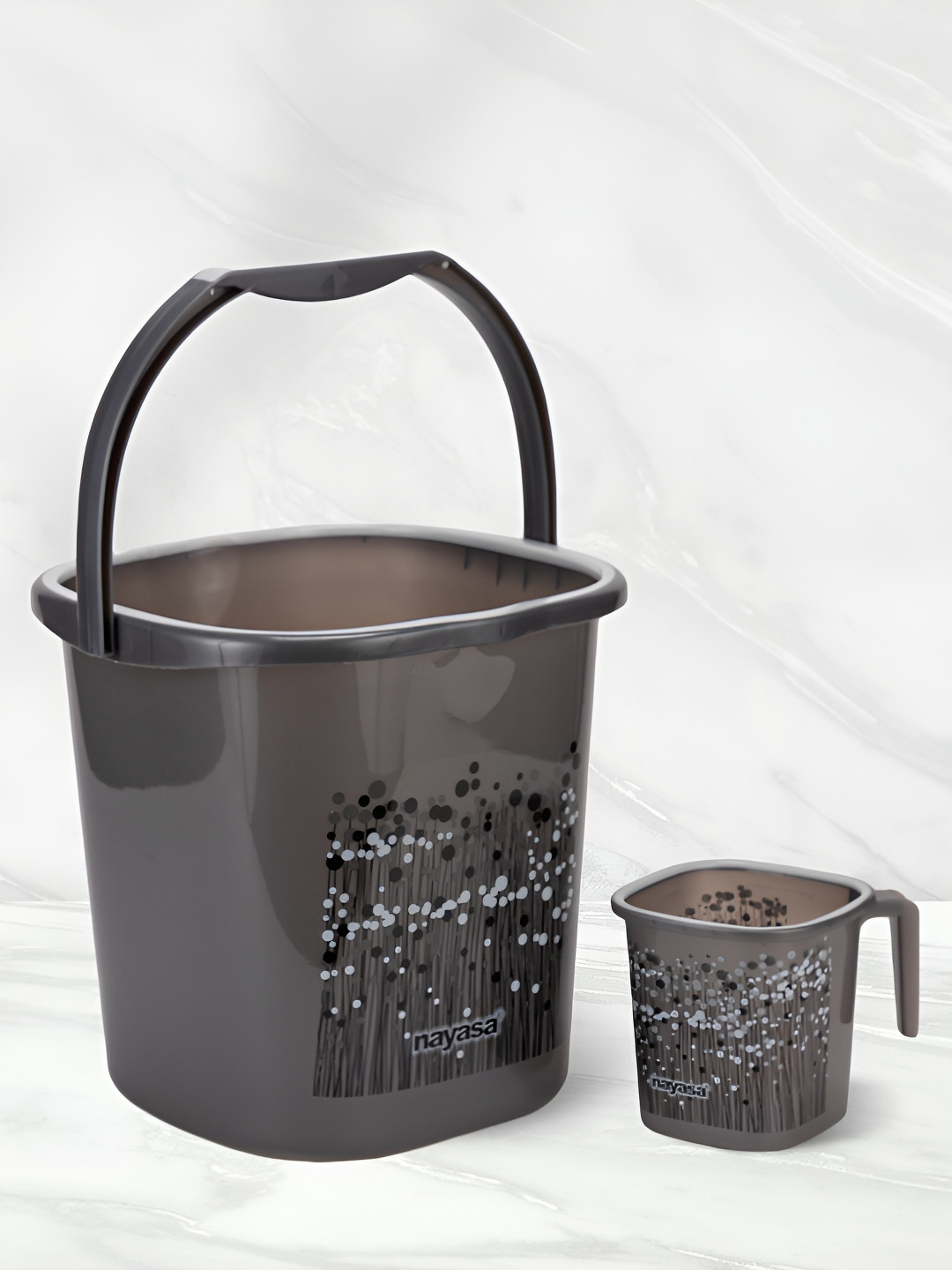 

Nayasa Funk 2 Pcs Black Printed Square Bucket & Mug Bathroom Set - 25L + 1.5L