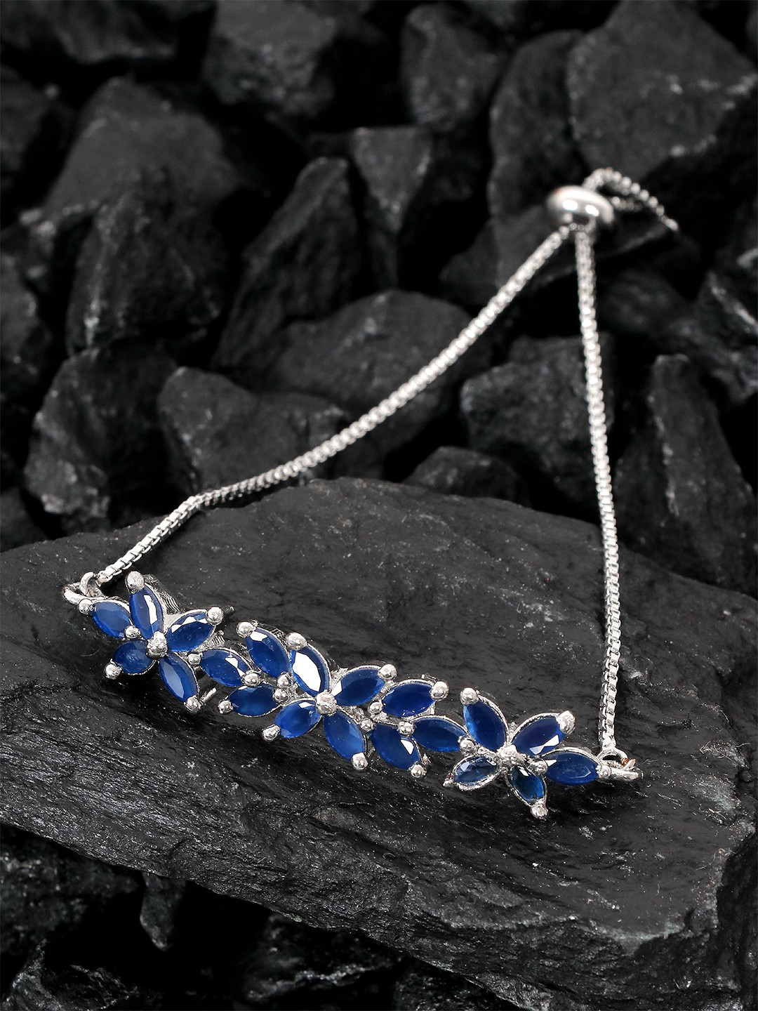 

Zoey Rhodium-Plated American Diamond Studded Wraparound Bracelet, Silver