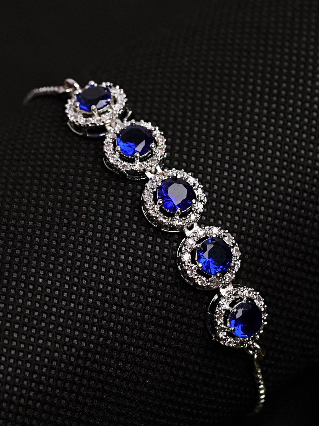 

Zoey Rhodium-Plated American Diamond Studded Link Bracelet, Silver