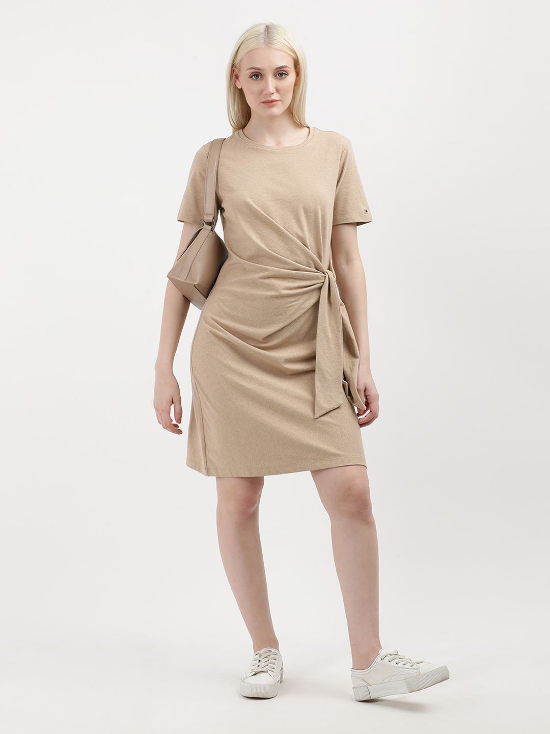 

Tommy Hilfiger Round Neck Knee length Wrap Dress, Beige