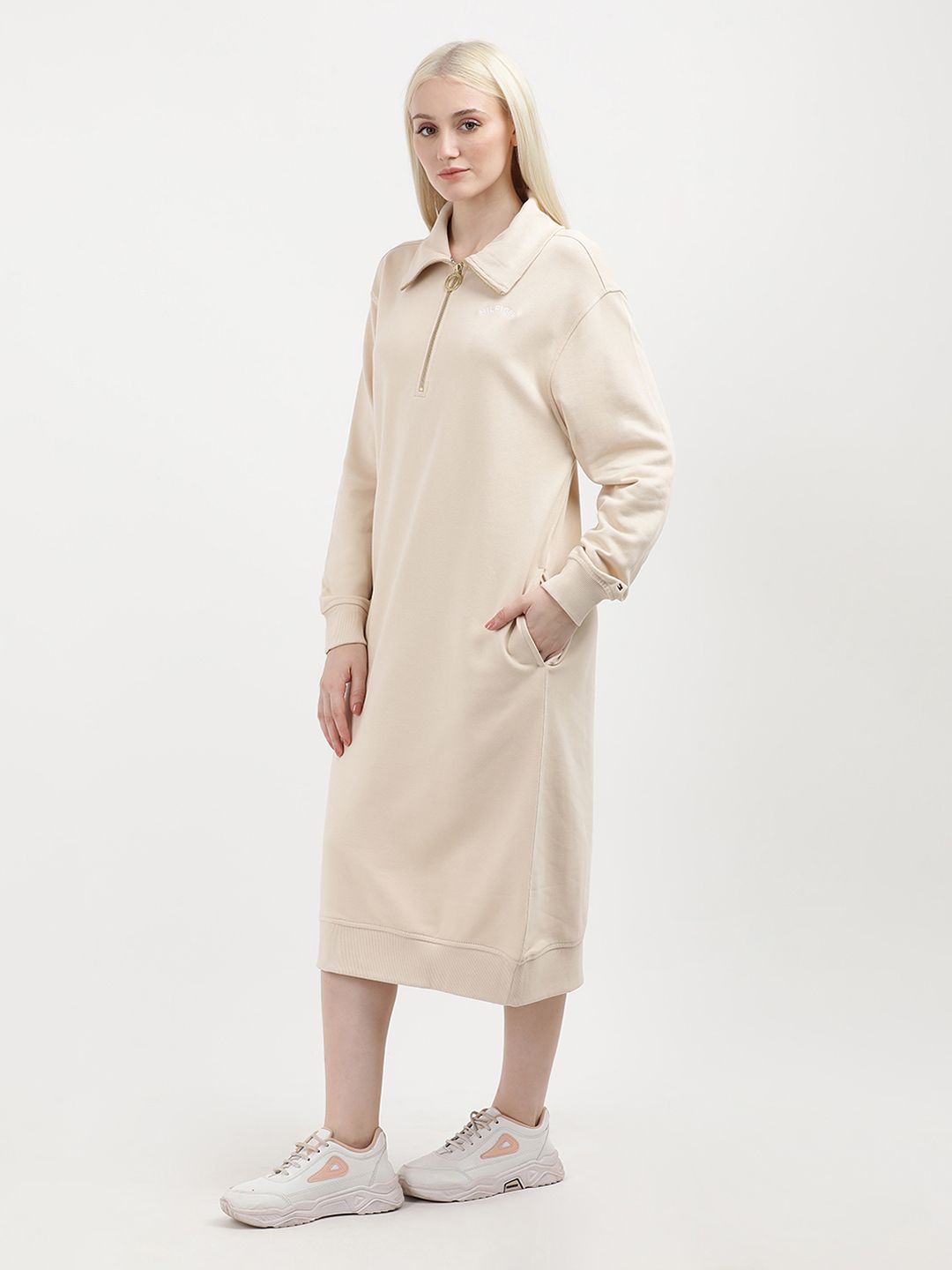 

Tommy Hilfiger Cuffed Sleeves Shirt Midi Dress, Beige