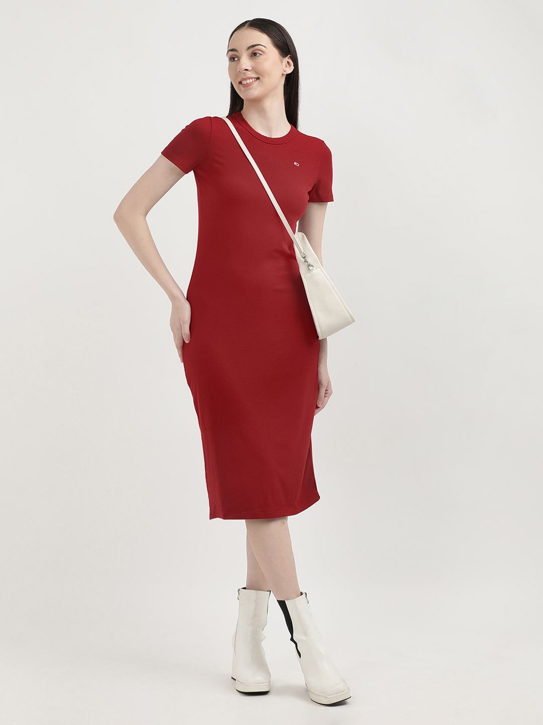 

Tommy Hilfiger Women Round Neck Sheath Dress, Red