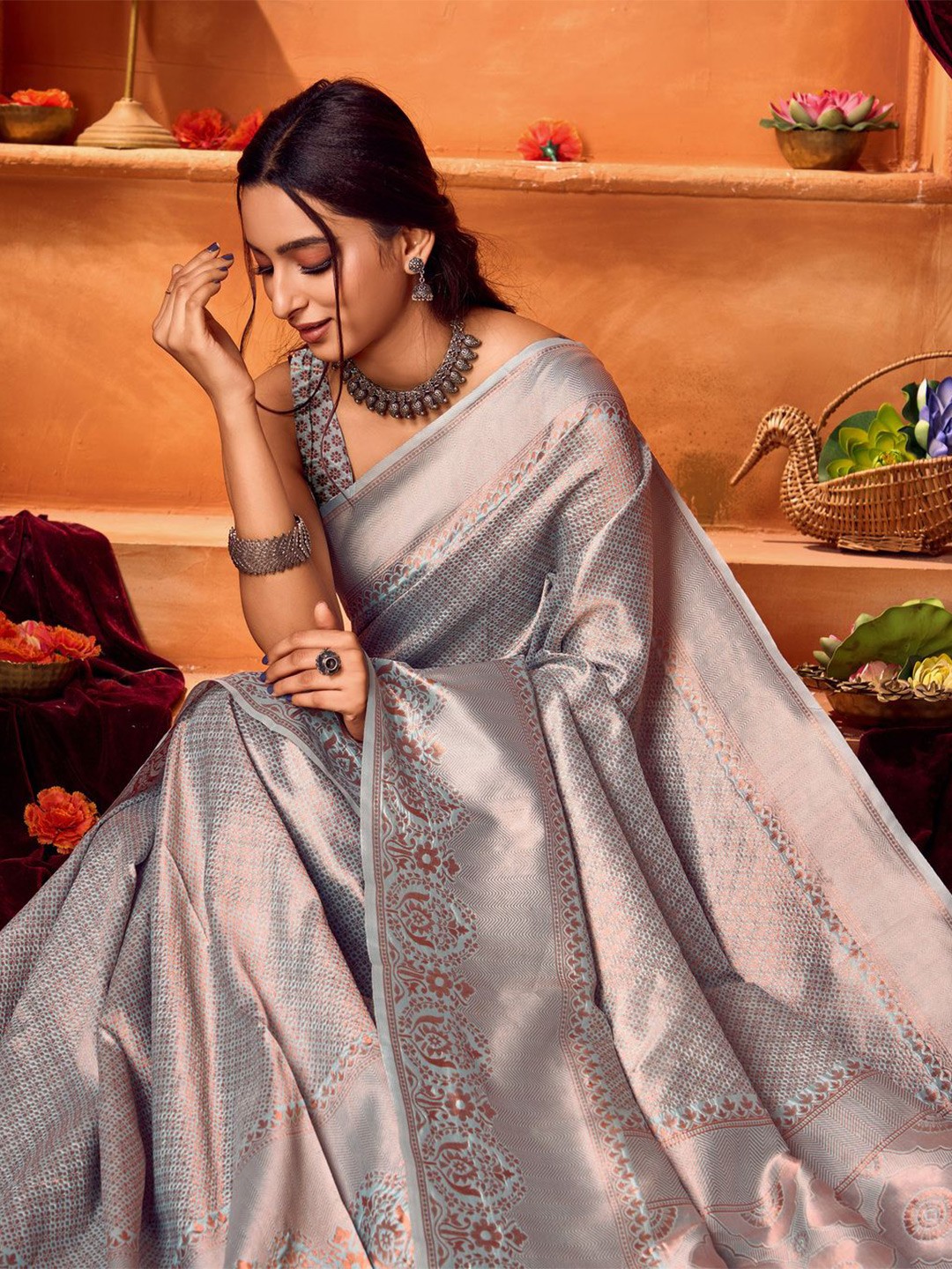 

Mitera Woven Design Zari Pure Silk Banarasi Saree, Blue