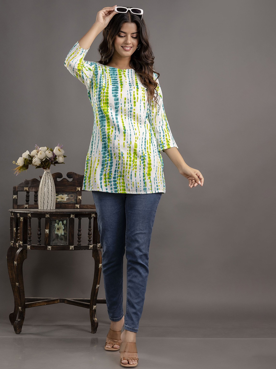 

Shedika Print Flutter Sleeve Top, Green