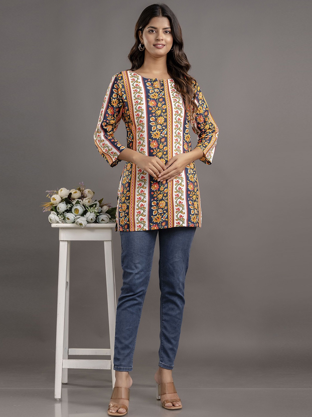 

Shedika Print Puff Sleeve Ethnic Top, Multi