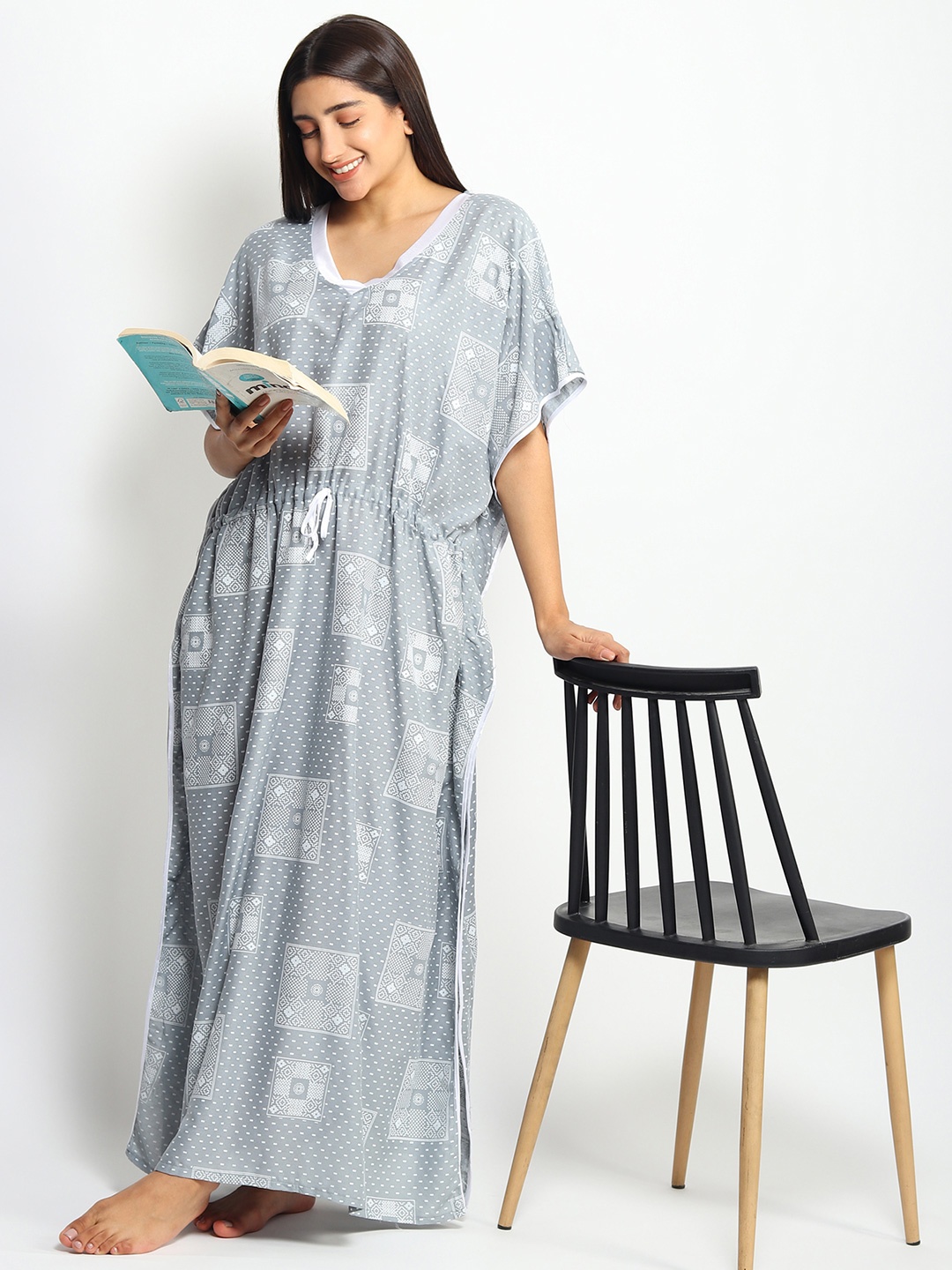 

Noty Printed Maxi Kaftan Nightdress, Grey