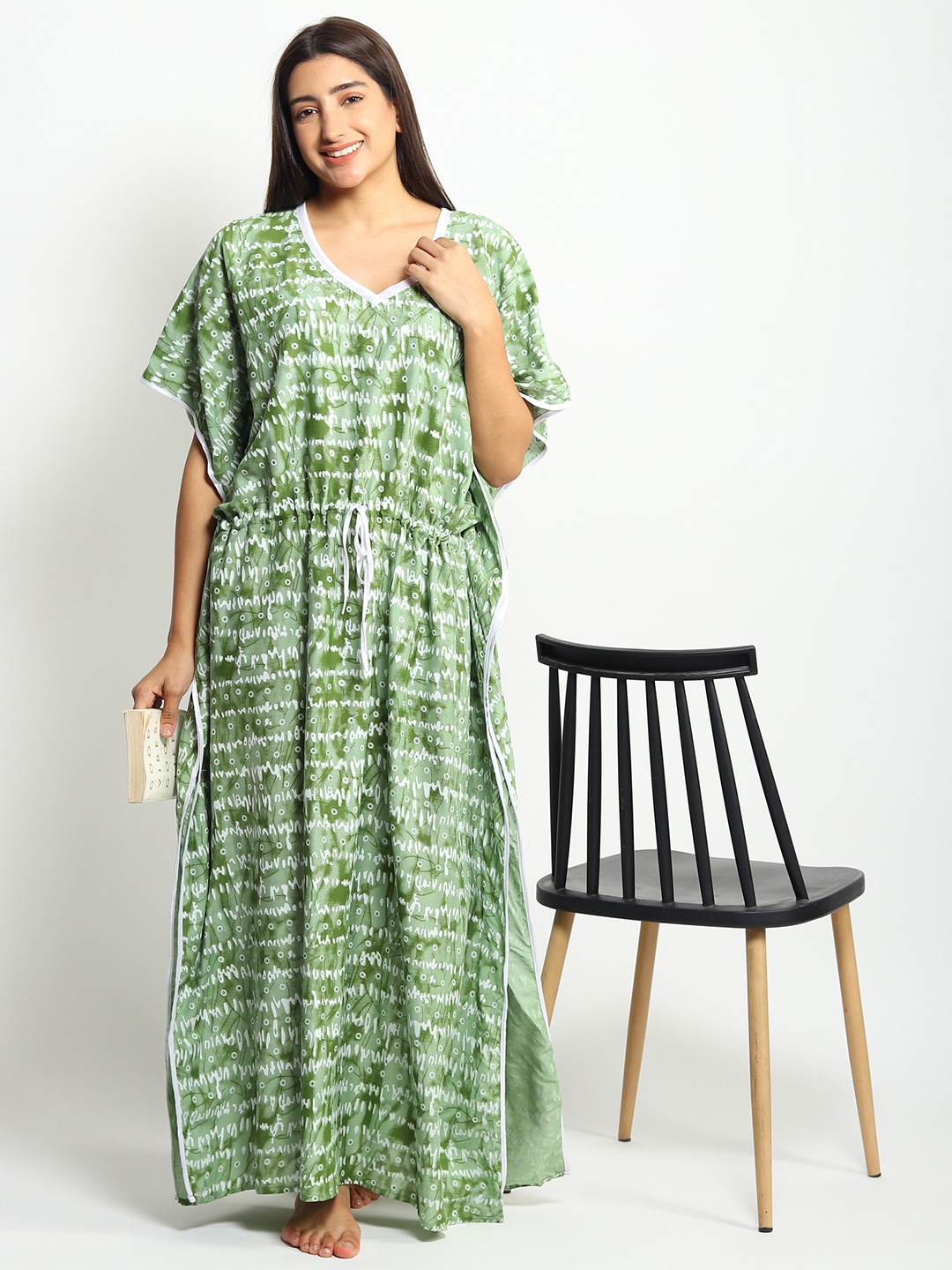 

Noty Printed Maxi Kaftan Nightdress, Green
