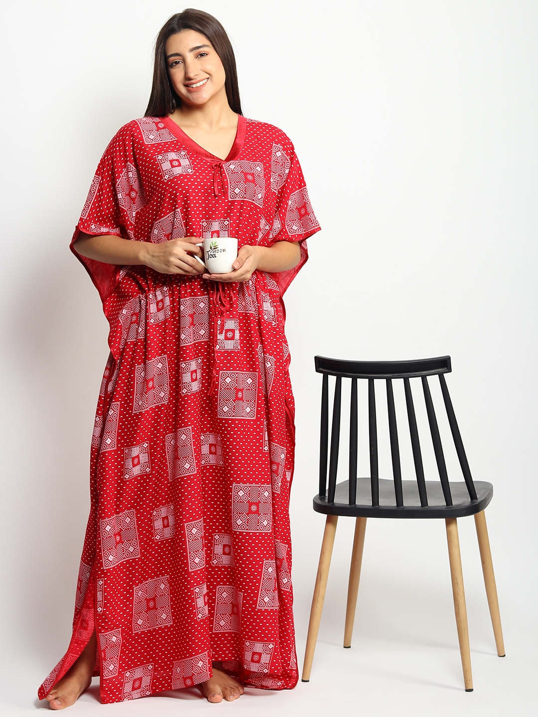 

Noty Printed Kaftan Maxi Nightdress, Maroon