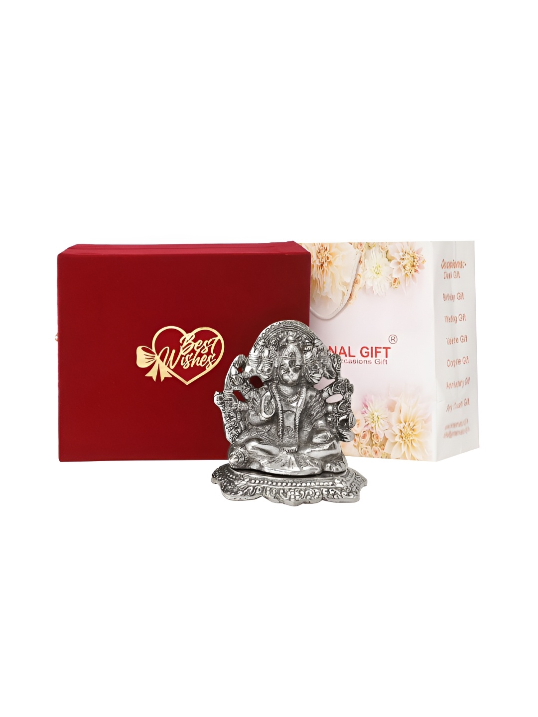 

INTERNATIONAL GIFT Silver-Toned Panchmukhi Hanuman Idol with Best Wishes Tag & Velvet Box