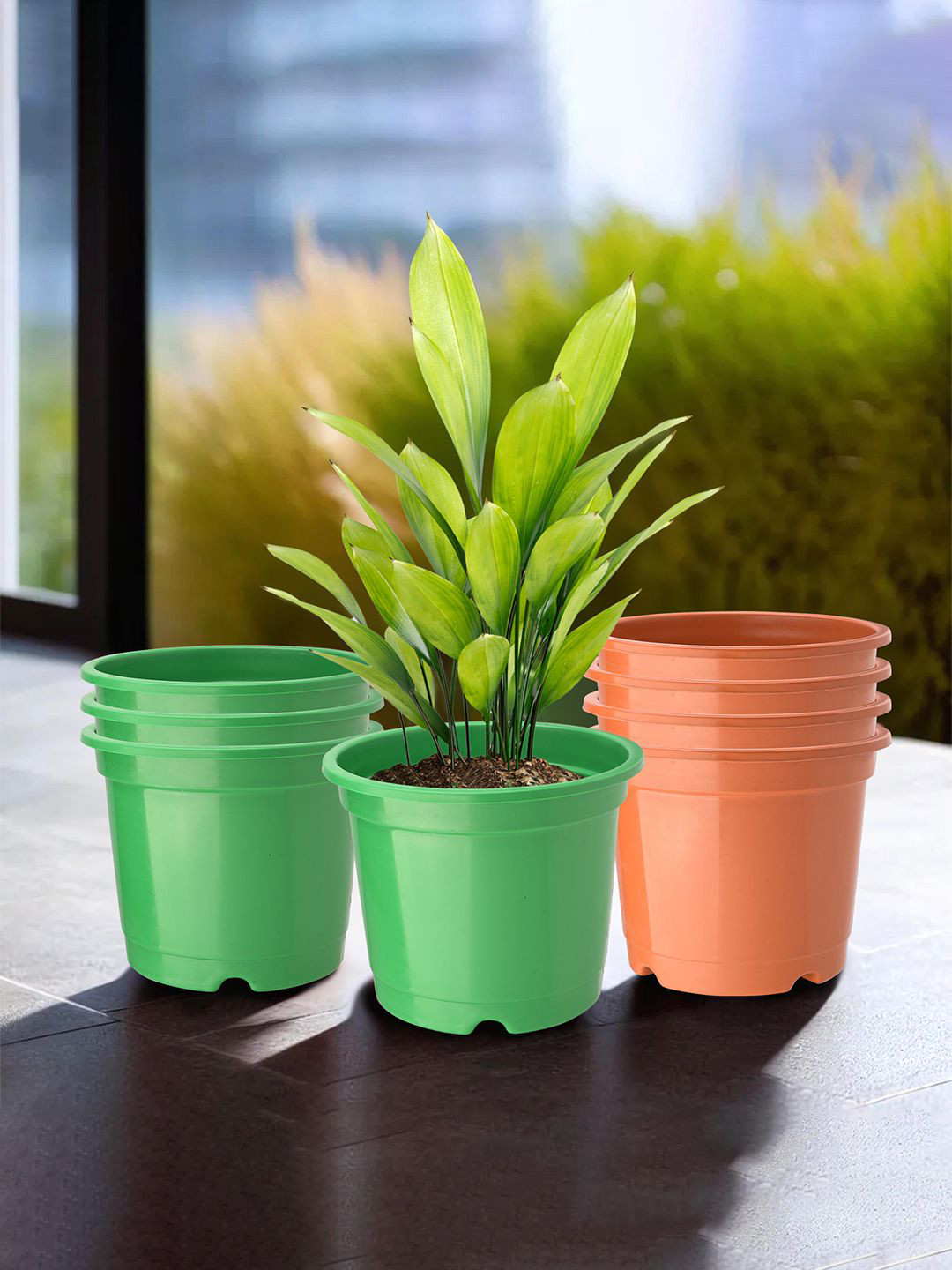 

Kuber Industries Green & Orange-Colored 8 Pieces Durable Planters